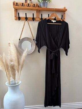 lovestitch Black Wrap Maxi Dress with Tie Waist